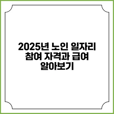 2025년 노인 일자리 참여 자격과 급여 알아보기