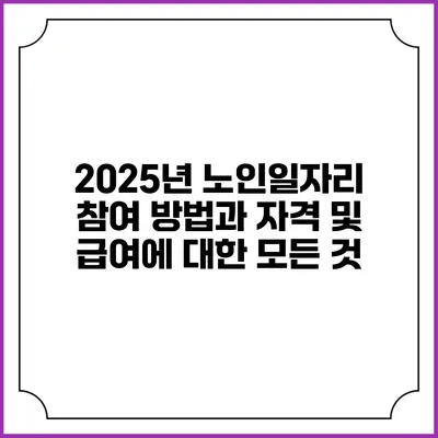 2025년 노인일자리 참여 방법과 자격 및 급여에 대한 모든 것