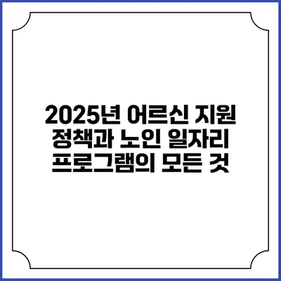 2025년 어르신 지원 정책과 노인 일자리 프로그램의 모든 것