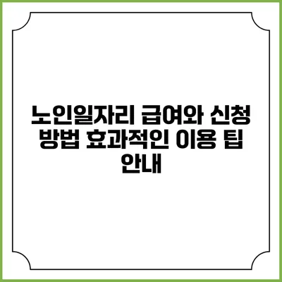 노인일자리 급여와 신청 방법: 효과적인 이용 팁 안내