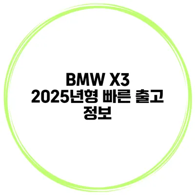 BMW X3 2025년형 빠른 출고 정보